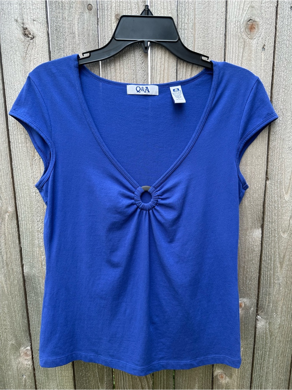 Q&A Women's Royal Blue Short Sleeve Ring-Detail Top - Large